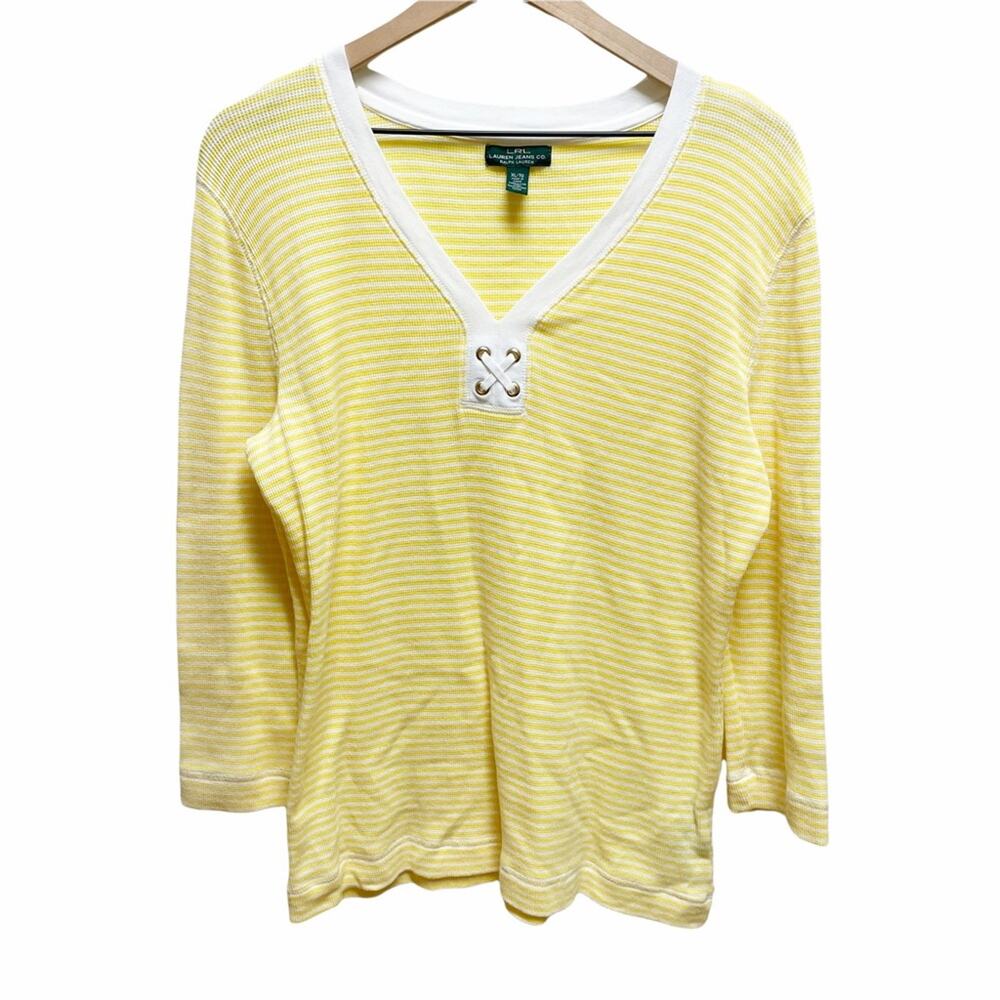 LRL Lauren Jeans Co. yellow & white striped long sleeve top XL